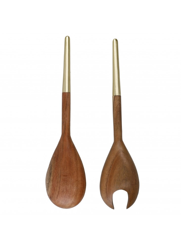 ARTESA ACACIA WOOD SALAD SERVERS, GOLD METAL 31CM