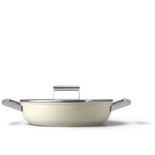 SMEG 28CM SKILLET 2 HANDLES WITH LID DEEP PAN CREAM