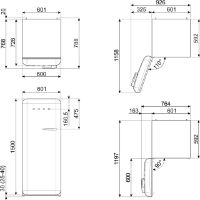 SMEG 50'S STYLE 60CM FRIDGE BLUEPRINT LEFT HAND HINGE