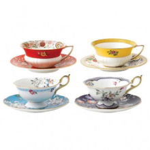 WEDGWOOD WONDERLUST TEACUP & SAUCER STRAIGHT, SET OF 4