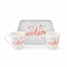 WRENDALE FLAMINGLE BELLS MUG & TRAY SET