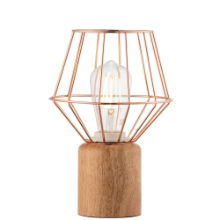 WOOD & COPPER TABLE LAMP & BULB