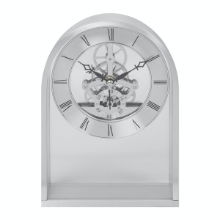 WILLIAM WIDDOP BRUSHED ALUMINIUM ARCHED MANTEL CLOCK