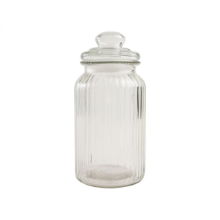 T & G WOODWARE LARGE GLASS JAR RIBBED H225MM