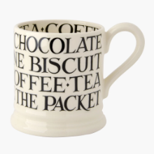 EMMA BRIDGEWATER BLACK TOAST ALL OVER WRITING 1/2 PINT MUG