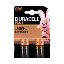 DURACELL PLUS AAA BATTERY ALKALINE 100% EXTRA LIFE (PACK OF 4)