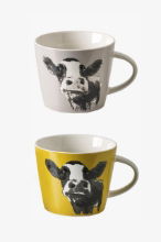 PURE TABLE TOP MOO MUGS SET OF 2-OCHRE & COOL GREY