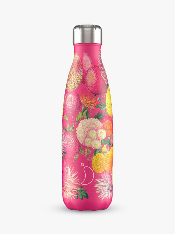 CHILLY'S 500ML BOTTLE FLORAL PINK POMPOMS