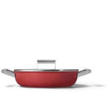 SMEG 28CM SKILLET 2 HANDLES WITH LID DEEP RED