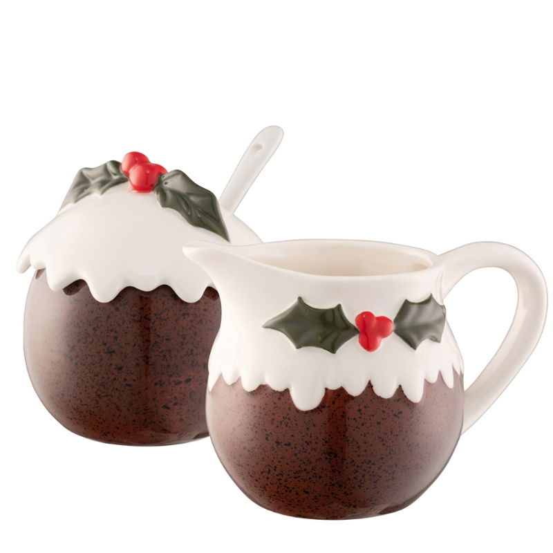 BELLEEK CHRISTMAS PUDDING SUGAR & CREAM SET