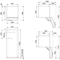 SMEG 50'S STYLE 60CM FRIDGE BLUEPRINT RIGHT HAND HINGE