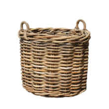 ROUND LOG BASKET W/EAR HANDLES GREY MEDIUM