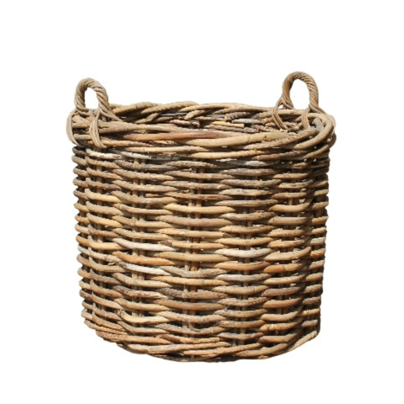 ROUND LOG BASKET W/EAR HANDLES GREY MEDIUM